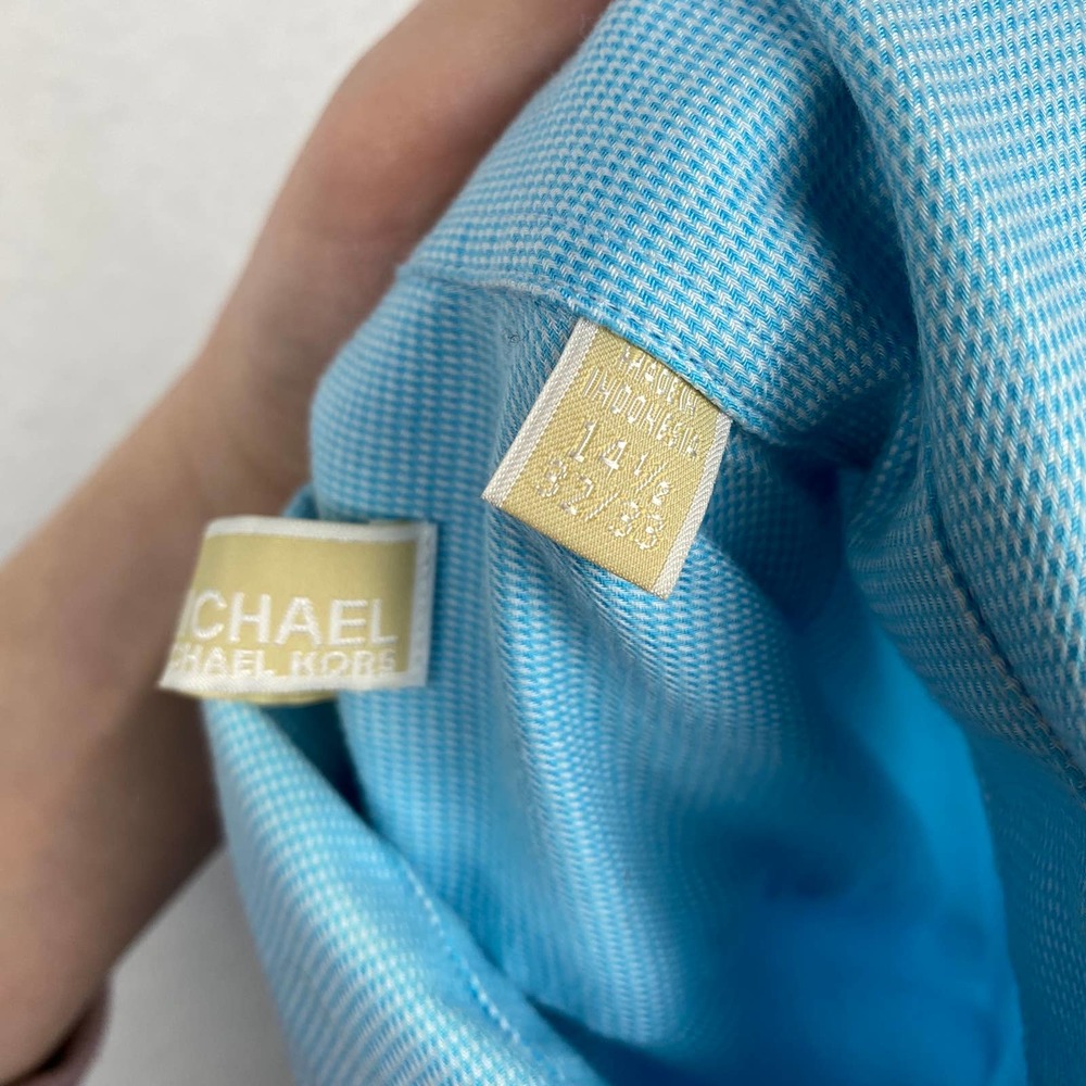 Michael Kors Men's Size 14.5 Blue Non Iron Long Sleeve Button Down Dress Shirt - Picture 10 of 10